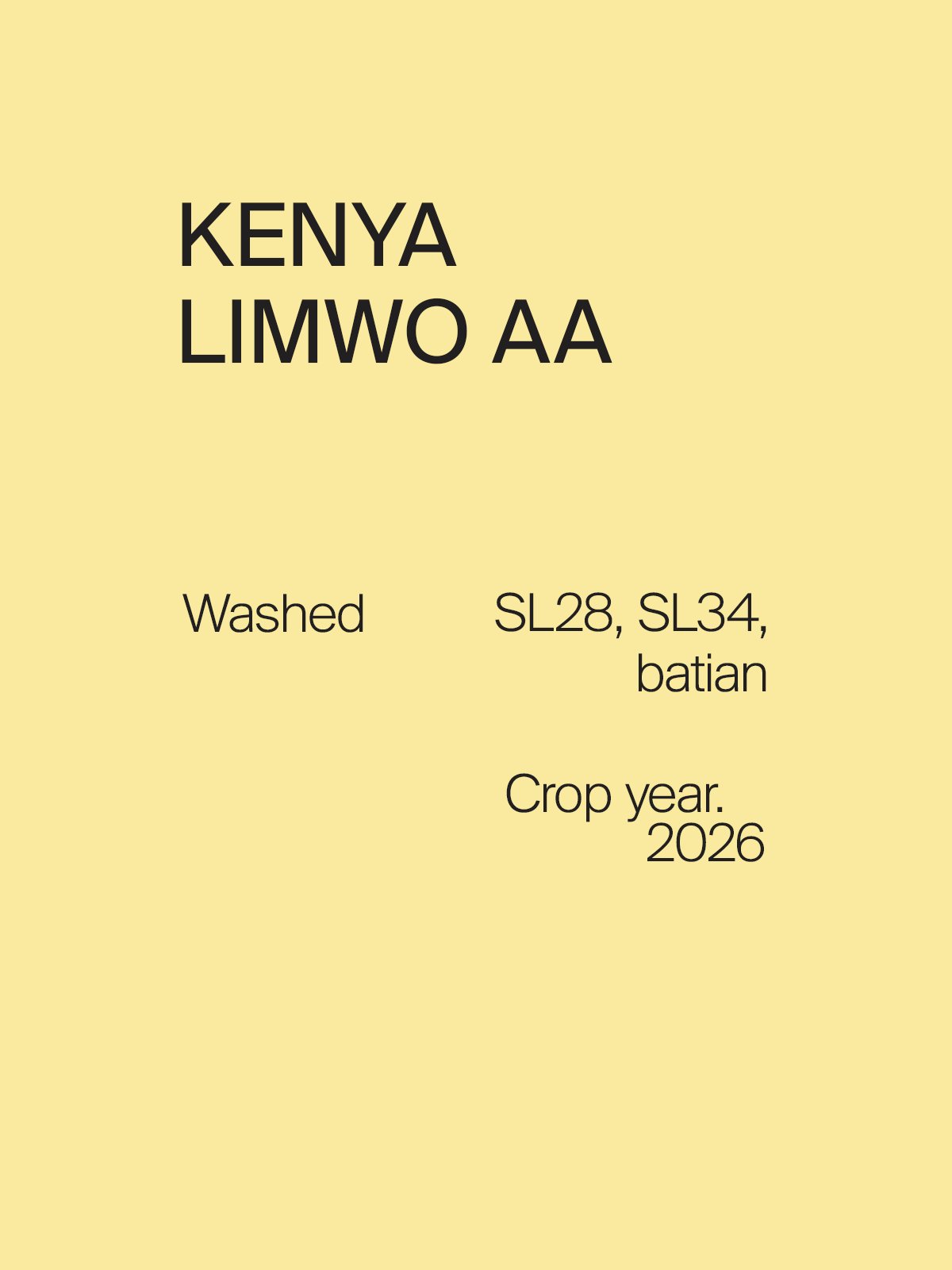 Kenya Limwo AA SL28, SL34, Batian Washed