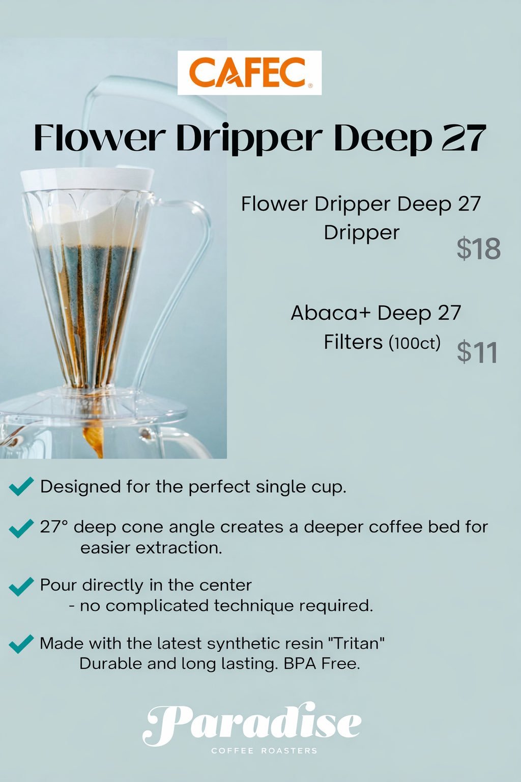 CAFEC Deep 27 Abaca+ Paper Filters (100 filters)