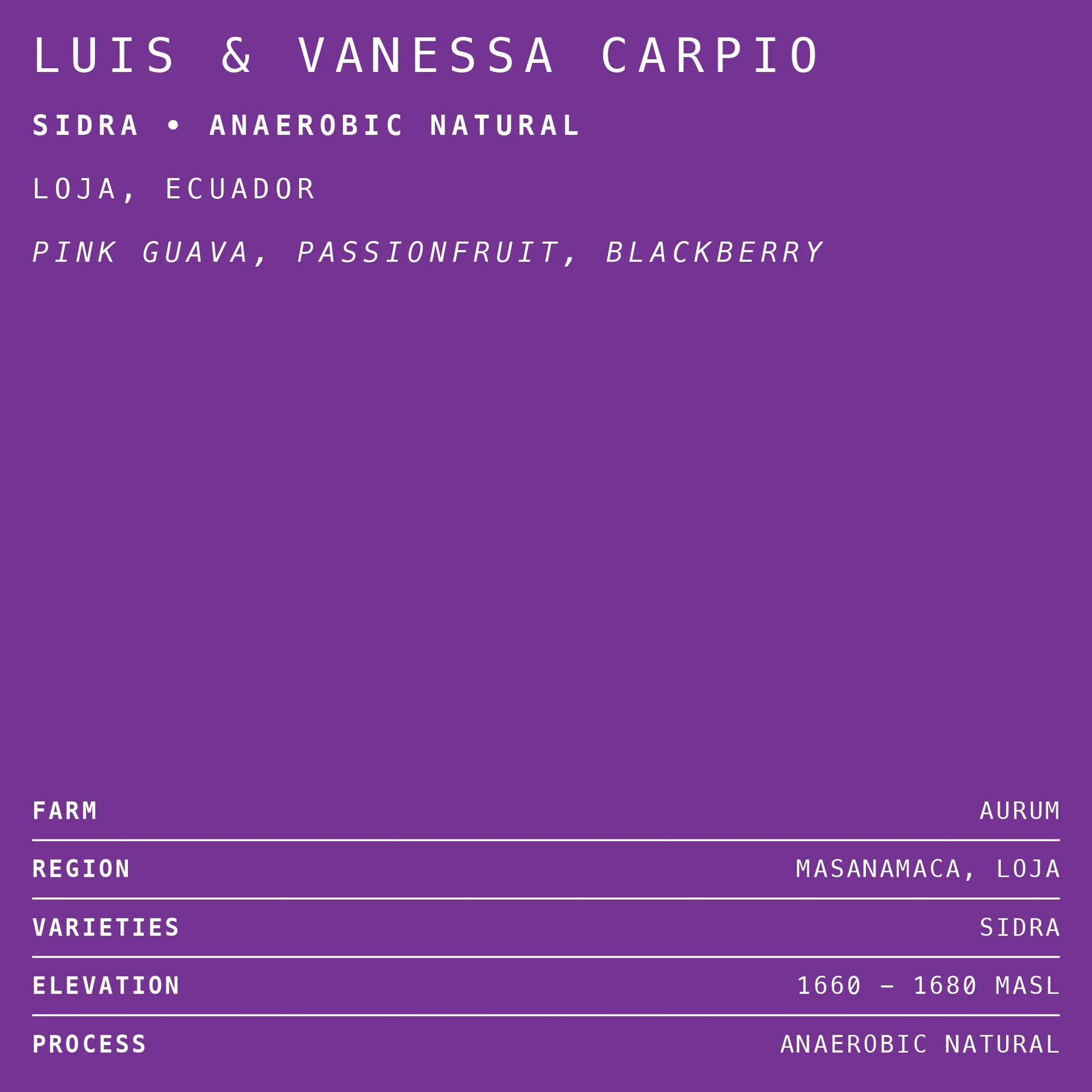 Luis & Vanessa Carpio Sidra • Anaerobic Natural