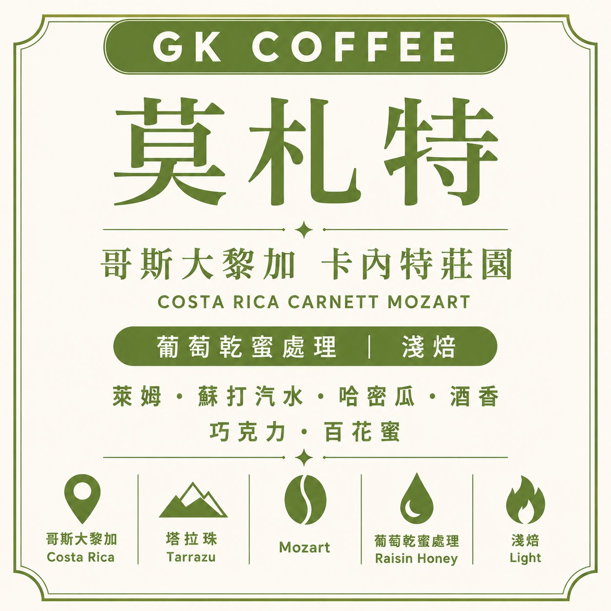 Costa Rica Carnett Mozart Reisin Honey Light Roasted